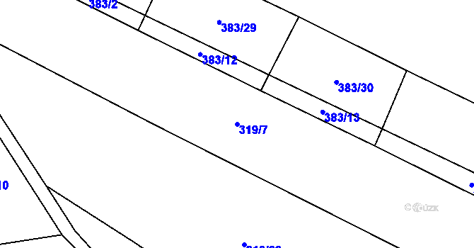 Parcela st. 319/7 v KÚ Dubany, Katastrální mapa