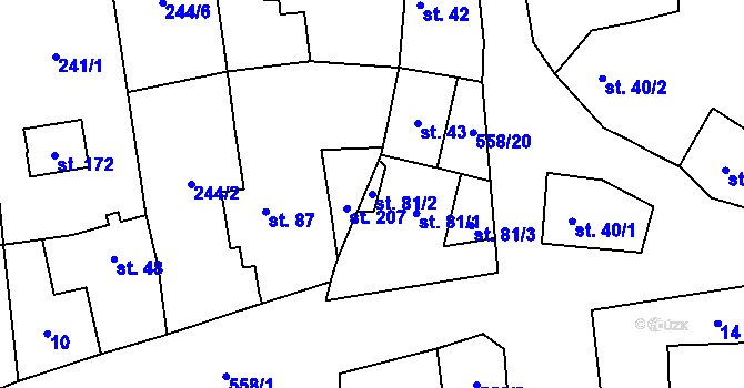 Parcela st. 81/2 v KÚ Dubany, Katastrální mapa