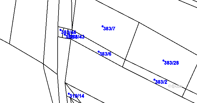 Parcela st. 383/6 v KÚ Dubany, Katastrální mapa