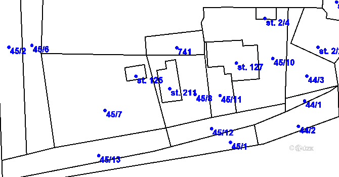 Parcela st. 211 v KÚ Dubany, Katastrální mapa
