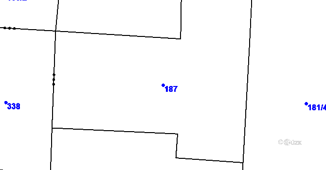 Parcela st. 187 v KÚ Dubany, Katastrální mapa