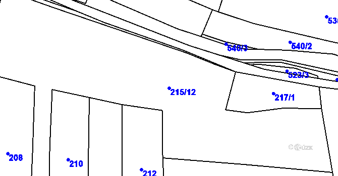 Parcela st. 215/12 v KÚ Dubany, Katastrální mapa