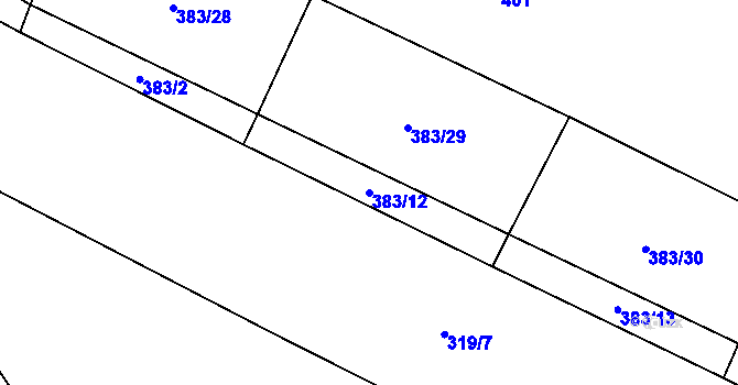 Parcela st. 383/12 v KÚ Dubany, Katastrální mapa