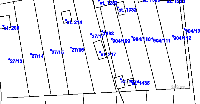 Parcela st. 217 v KÚ Dubany, Katastrální mapa