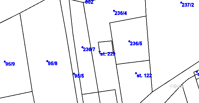 Parcela st. 229 v KÚ Dubany, Katastrální mapa