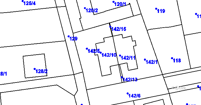 Parcela st. 142/10 v KÚ Dubeč, Katastrální mapa