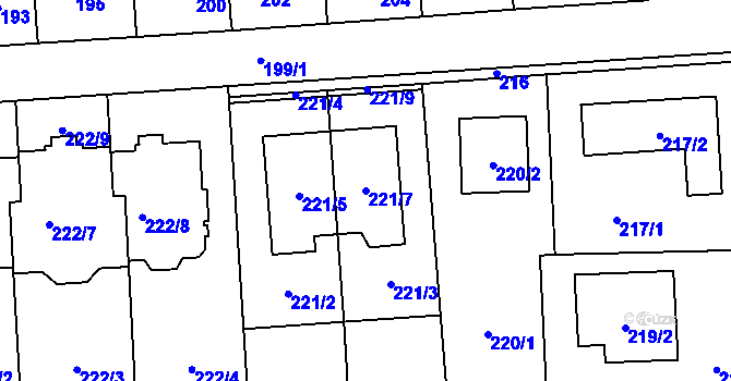 Parcela st. 221/7 v KÚ Dubeč, Katastrální mapa