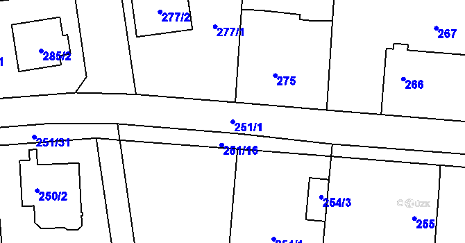 Parcela st. 251/1 v KÚ Dubeč, Katastrální mapa