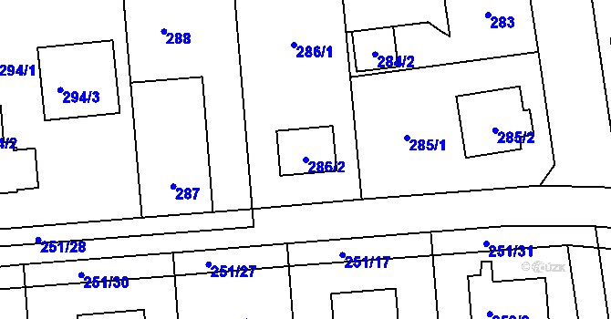 Parcela st. 286/2 v KÚ Dubeč, Katastrální mapa