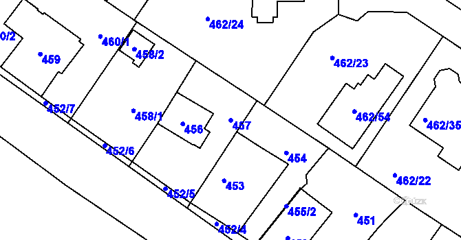 Parcela st. 457 v KÚ Dubeč, Katastrální mapa