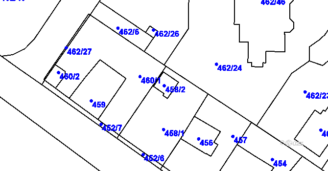 Parcela st. 458/2 v KÚ Dubeč, Katastrální mapa