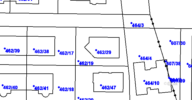 Parcela st. 462/29 v KÚ Dubeč, Katastrální mapa