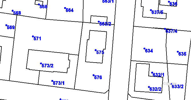 Parcela st. 575 v KÚ Dubeč, Katastrální mapa
