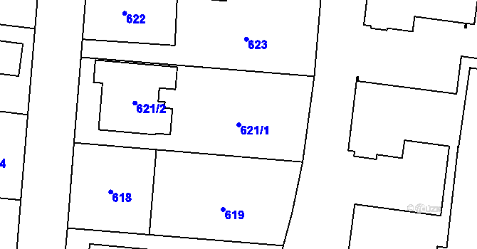 Parcela st. 621/1 v KÚ Dubeč, Katastrální mapa