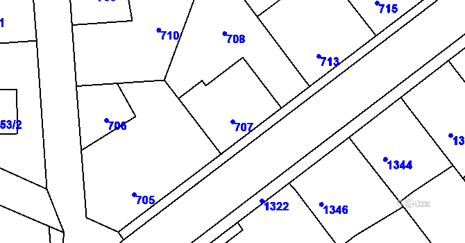 Parcela st. 707 v KÚ Dubeč, Katastrální mapa