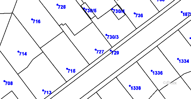 Parcela st. 727 v KÚ Dubeč, Katastrální mapa