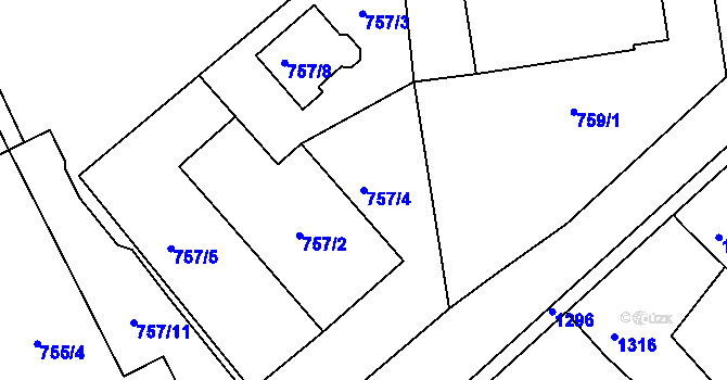 Parcela st. 757/4 v KÚ Dubeč, Katastrální mapa