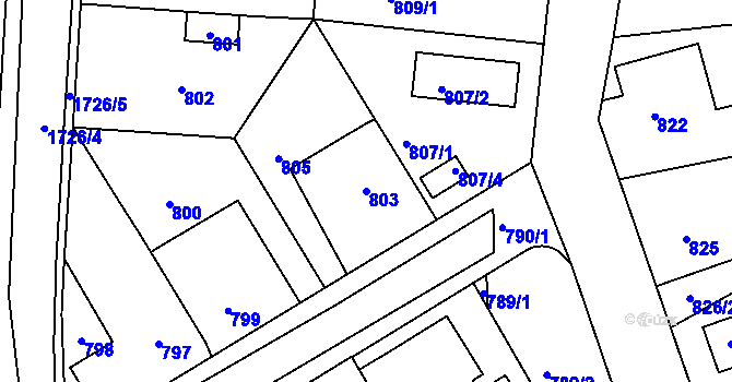 Parcela st. 803 v KÚ Dubeč, Katastrální mapa