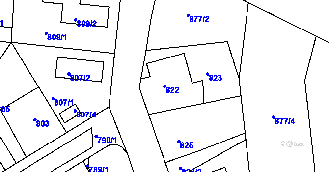 Parcela st. 822 v KÚ Dubeč, Katastrální mapa