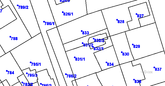 Parcela st. 831/2 v KÚ Dubeč, Katastrální mapa