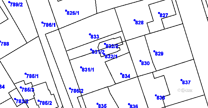 Parcela st. 832/1 v KÚ Dubeč, Katastrální mapa