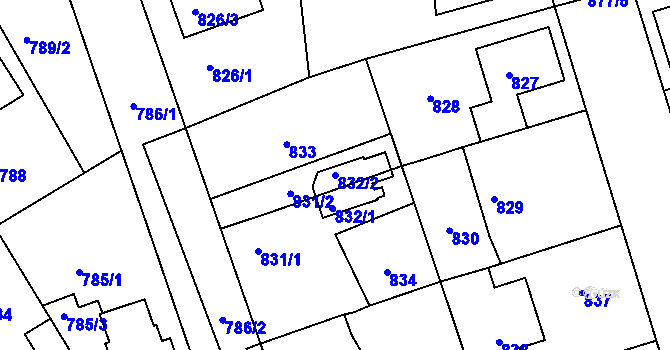 Parcela st. 832/2 v KÚ Dubeč, Katastrální mapa
