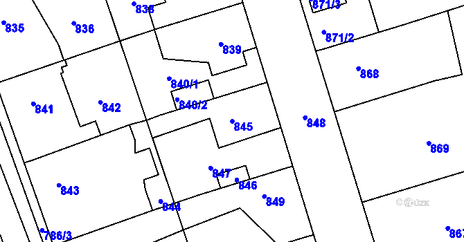 Parcela st. 845 v KÚ Dubeč, Katastrální mapa
