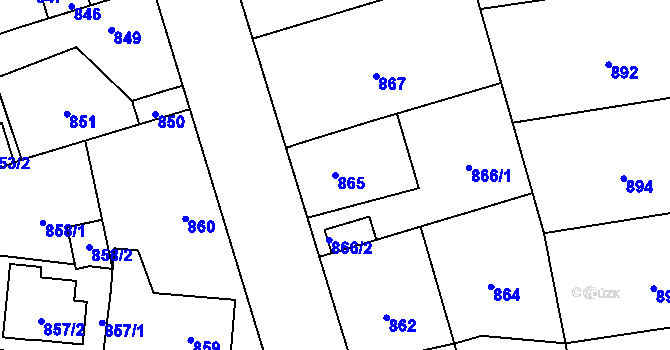 Parcela st. 865 v KÚ Dubeč, Katastrální mapa