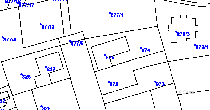 Parcela st. 875 v KÚ Dubeč, Katastrální mapa