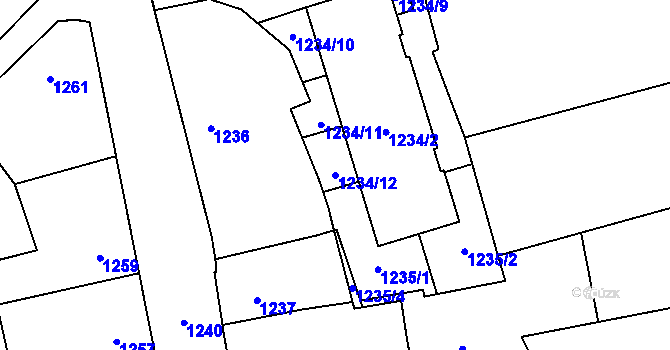 Parcela st. 1234/12 v KÚ Dubeč, Katastrální mapa