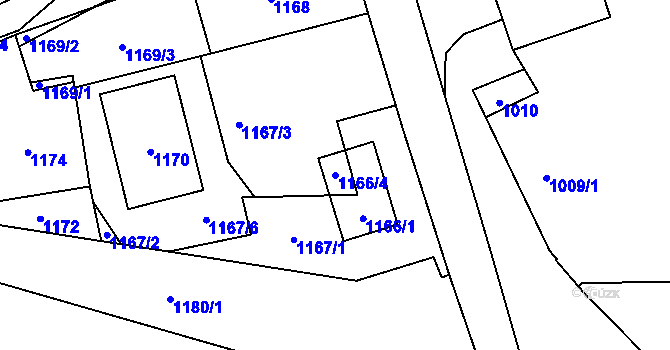 Parcela st. 1166/4 v KÚ Dubeč, Katastrální mapa