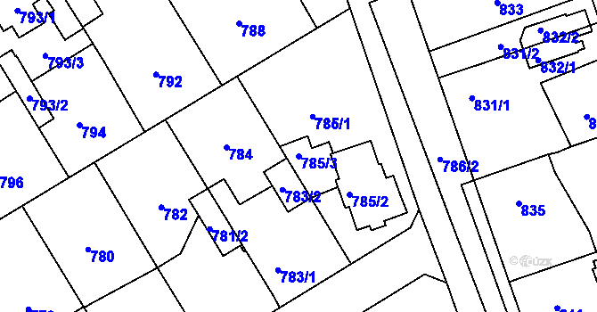 Parcela st. 785/3 v KÚ Dubeč, Katastrální mapa