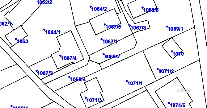 Parcela st. 1069/2 v KÚ Dubeč, Katastrální mapa