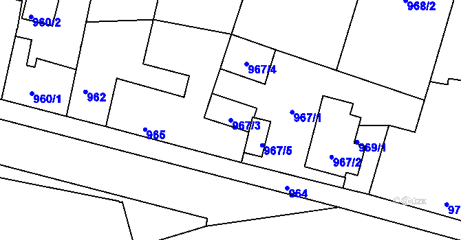 Parcela st. 967/3 v KÚ Dubeč, Katastrální mapa
