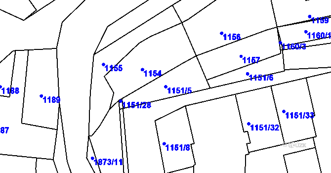 Parcela st. 1151/5 v KÚ Dubeč, Katastrální mapa