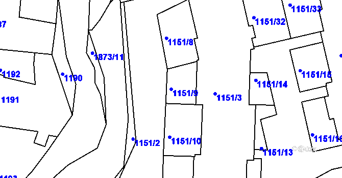 Parcela st. 1151/9 v KÚ Dubeč, Katastrální mapa