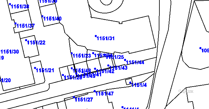 Parcela st. 1151/25 v KÚ Dubeč, Katastrální mapa