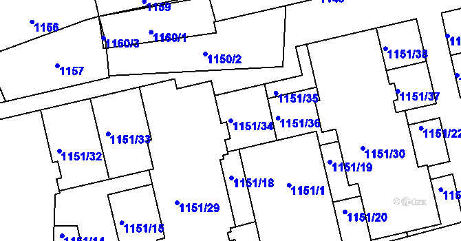 Parcela st. 1151/34 v KÚ Dubeč, Katastrální mapa