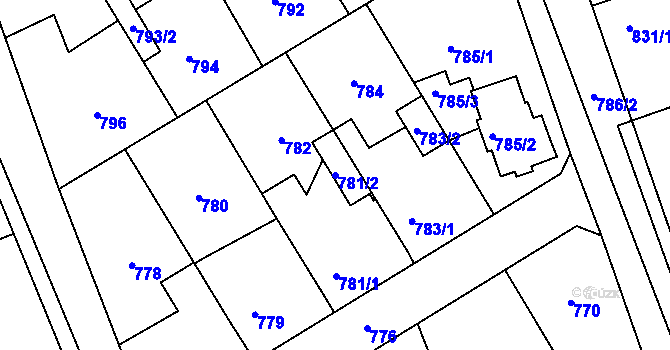 Parcela st. 781/2 v KÚ Dubeč, Katastrální mapa