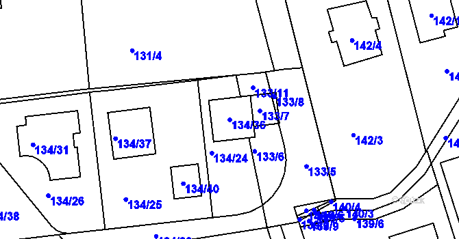Parcela st. 134/36 v KÚ Dubeč, Katastrální mapa