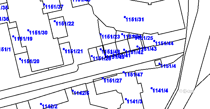 Parcela st. 1151/49 v KÚ Dubeč, Katastrální mapa