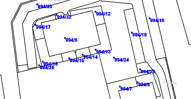 Parcela st. 994/13 v KÚ Dubeč, Katastrální mapa