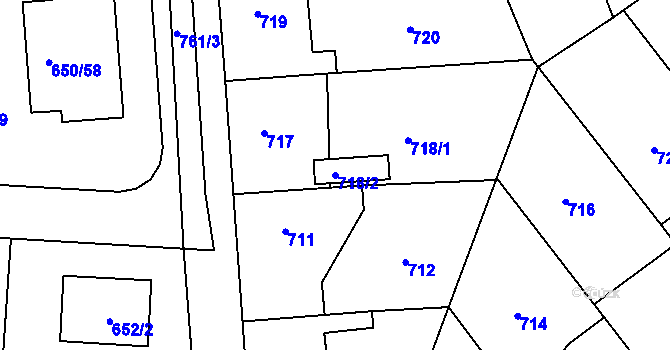Parcela st. 718/2 v KÚ Dubeč, Katastrální mapa