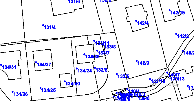 Parcela st. 133/7 v KÚ Dubeč, Katastrální mapa