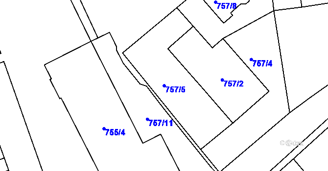 Parcela st. 757/5 v KÚ Dubeč, Katastrální mapa