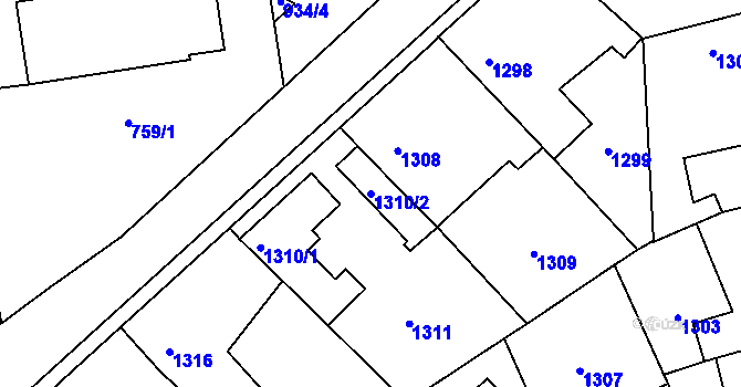 Parcela st. 1310/2 v KÚ Dubeč, Katastrální mapa