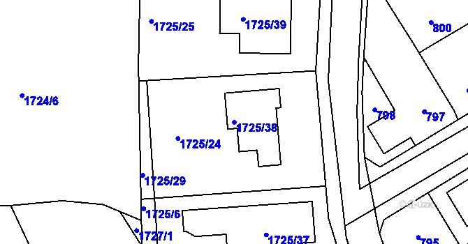 Parcela st. 1725/38 v KÚ Dubeč, Katastrální mapa