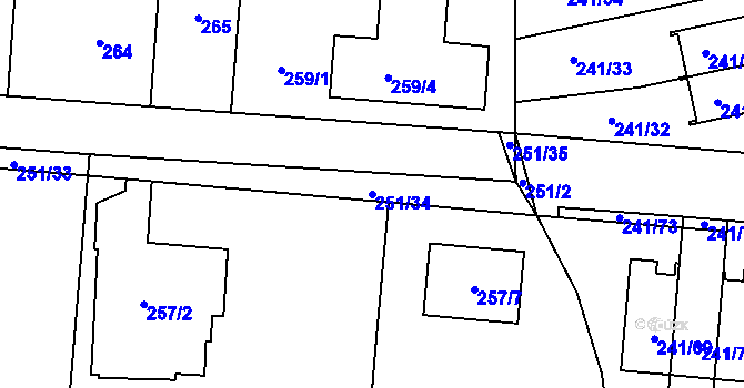 Parcela st. 251/34 v KÚ Dubeč, Katastrální mapa