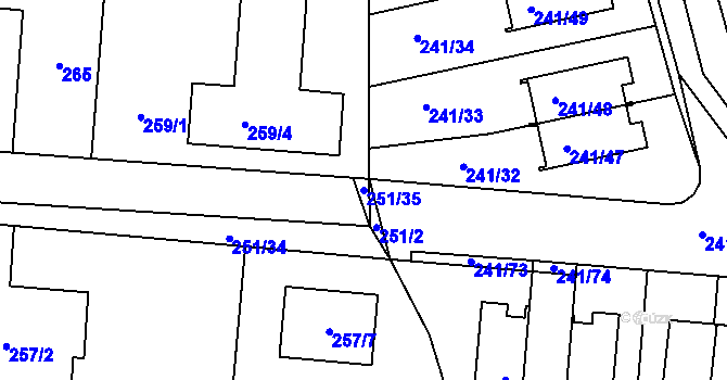 Parcela st. 251/35 v KÚ Dubeč, Katastrální mapa