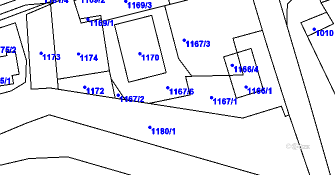 Parcela st. 1167/6 v KÚ Dubeč, Katastrální mapa